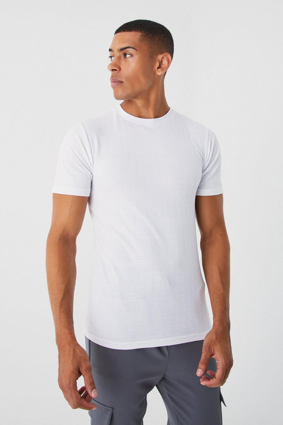 White Geribbeld Muscle Fit T-Shirt image number 1