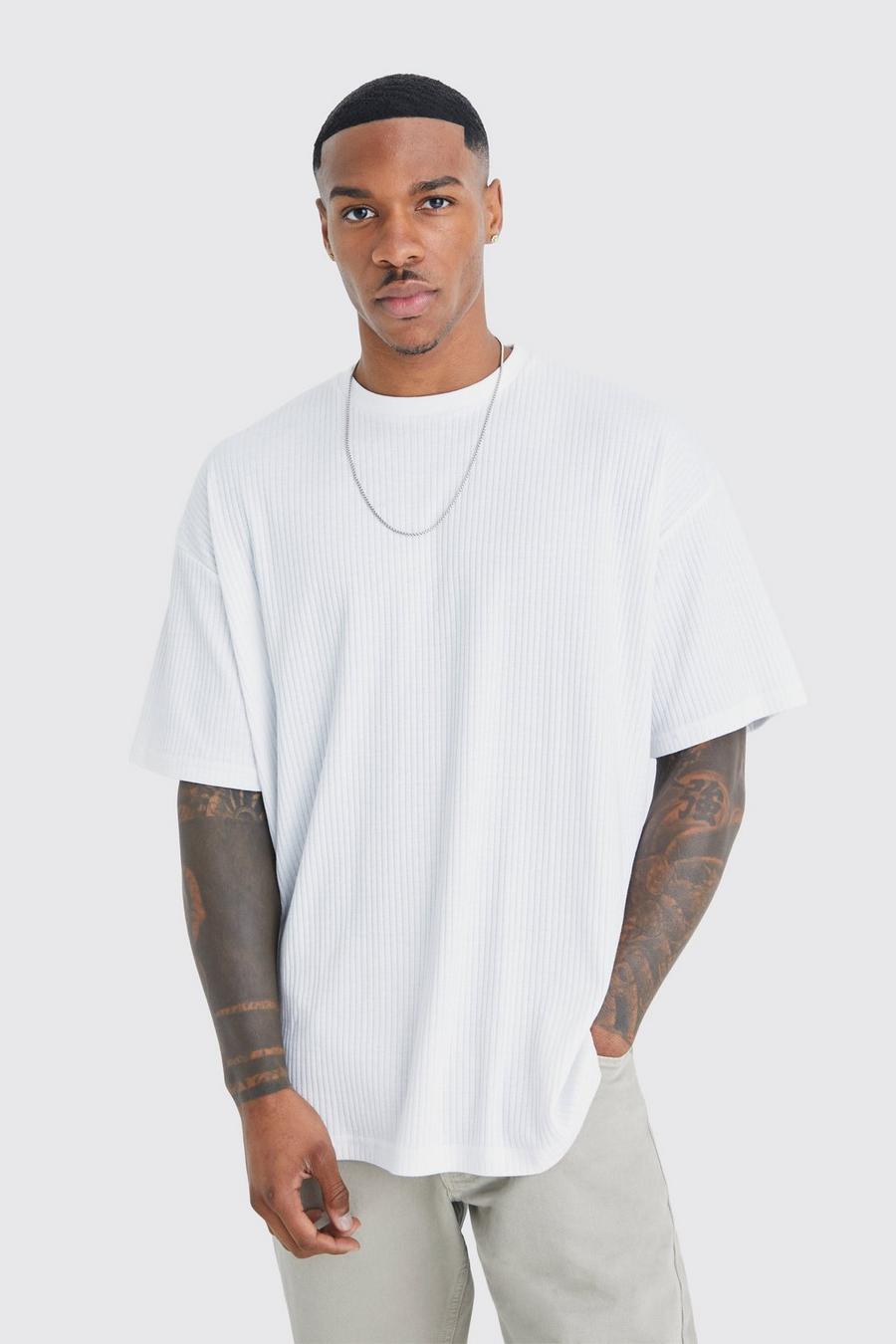 White Oversized Ribbed T-shirt  image number 1