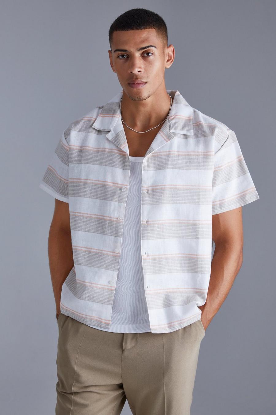 Camisa recta de manga corta con rayas de colores pop, Orange image number 1