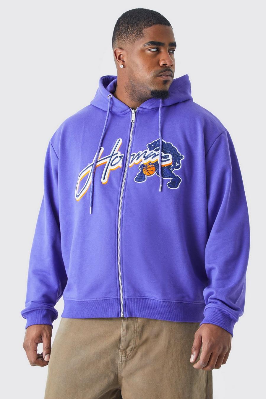 Washed purple Plus Boxy Heavyweight Zip Homme Washed Hoodie
