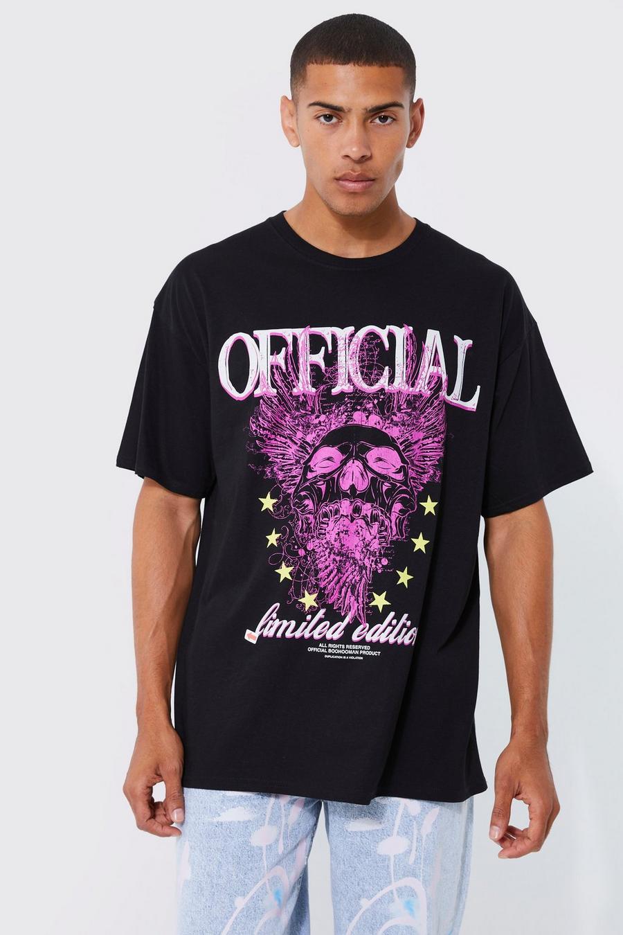 Black Oversized Official Schedel T-Shirt Met Print