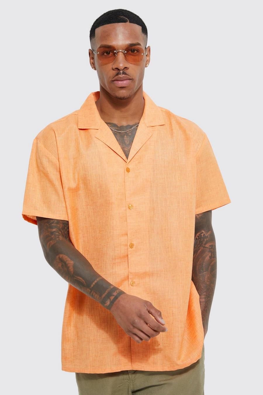 Camisa oversize efecto lino de manga corta, Orange