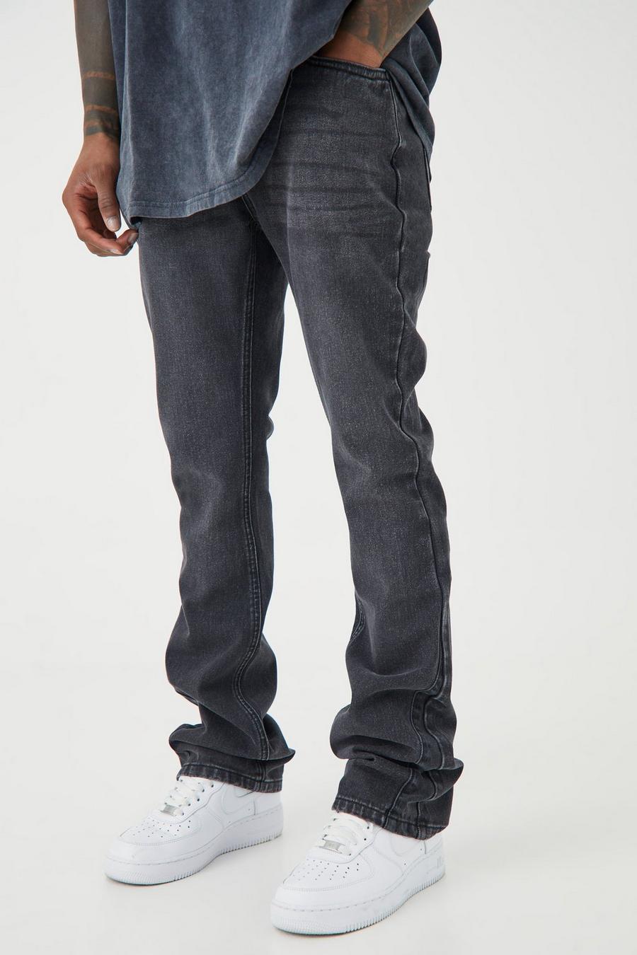 Jeans a zampa Skinny Fit con pannelli tono su tono, Washed black