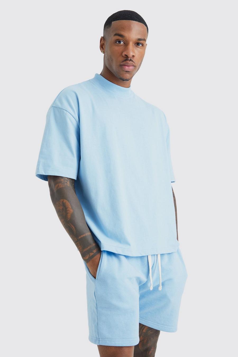 Light blue Oversized Short Length T-shirt And Short Set 