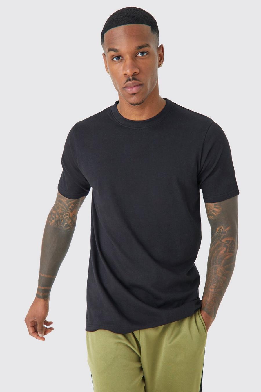 Slim-Fit Basic Rundhals T-Shirt, Black