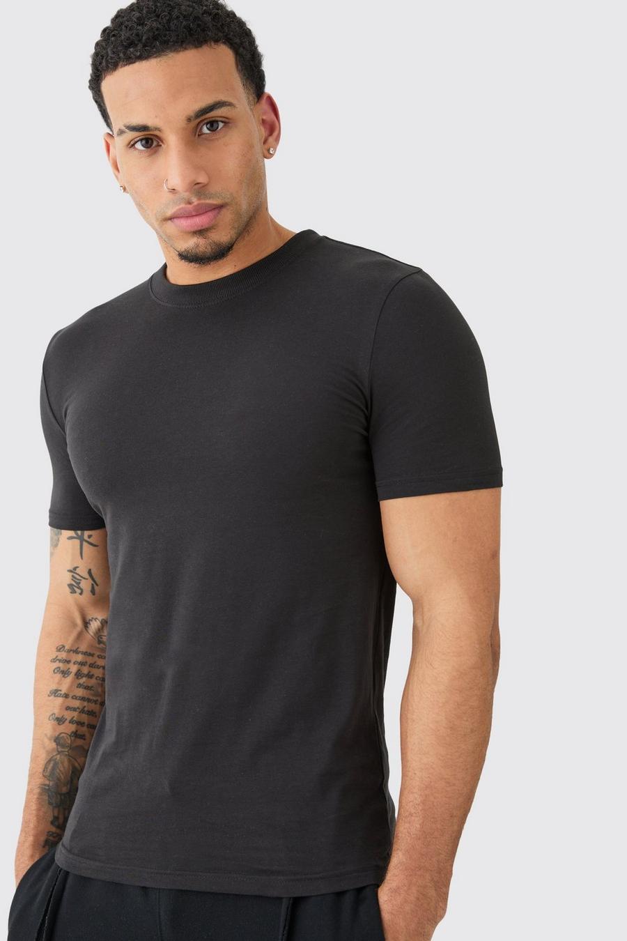 Black Basic Muscle Fit T-Shirt Met Crewneck
