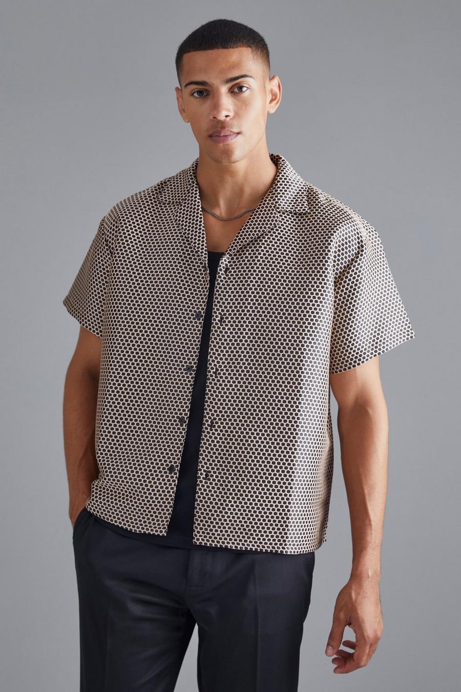 Ecru Short Sleeve Boxy Textured Perforated Shirt