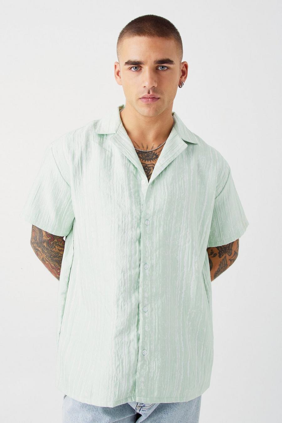 Camisa oversize de manga corta texturizada, Sage