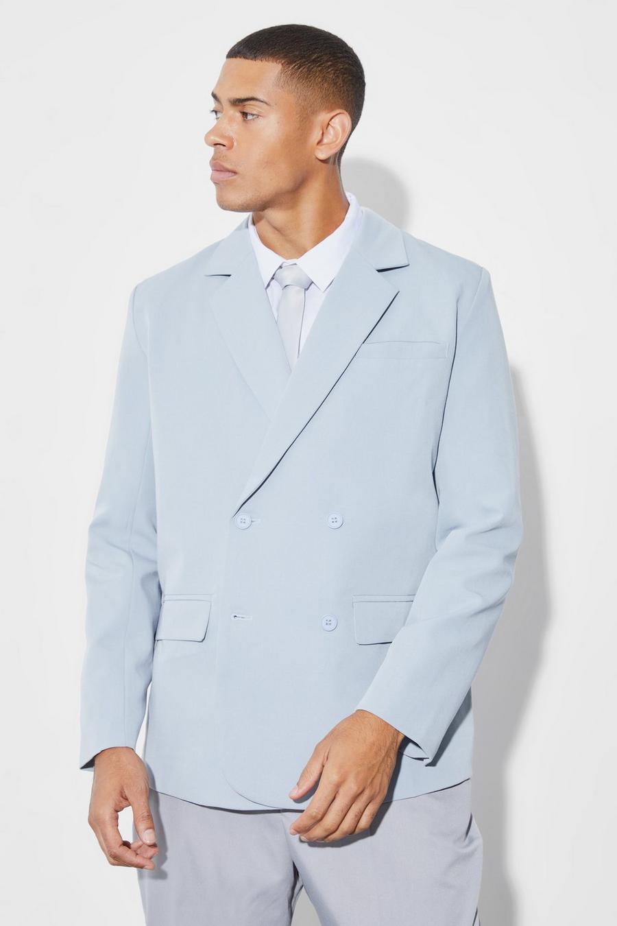Dusty blue Relaxed Double Breasted Suit Jacket