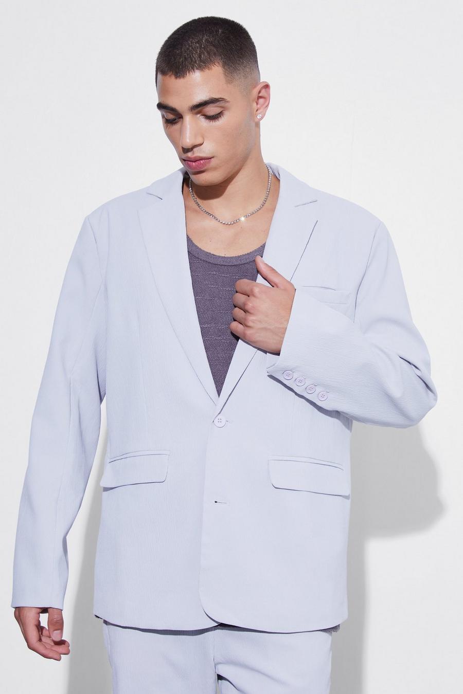 Light grey Relaxed Single Breasted Crinkle Suit Jacket image number 1