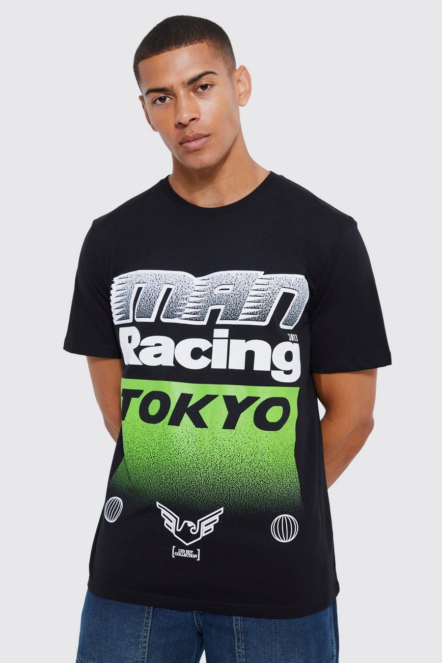 T-Shirt mit Tokyo Moto Racing Print, Black