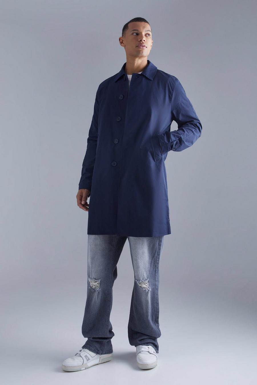 Navy Tall Single Breasted Poly Twill Mac 