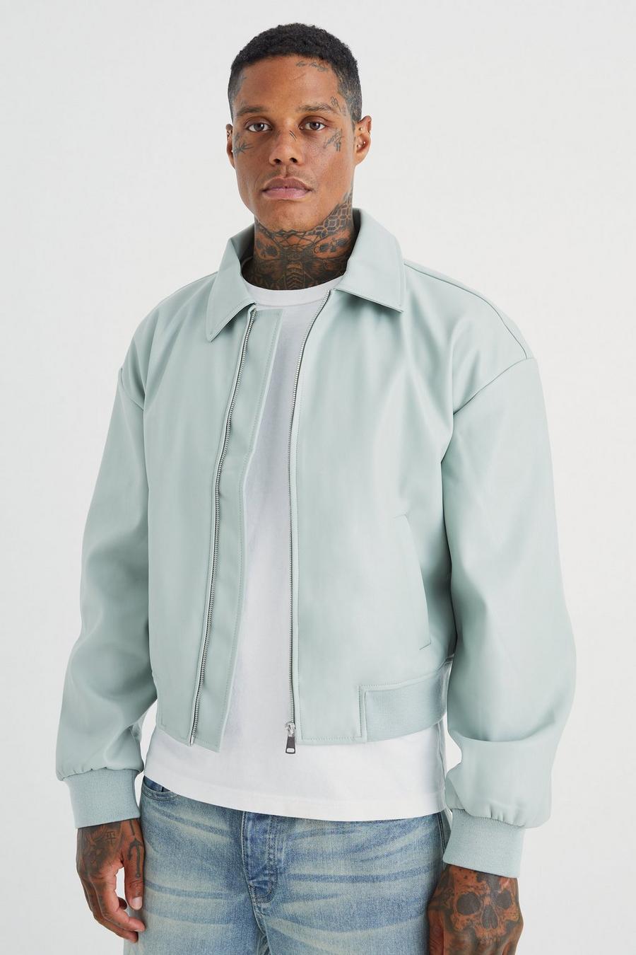 Mint Boxy Embossed Pu Collared Bomber image number 1