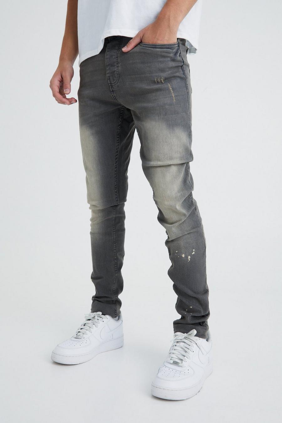 Jeans Skinny Fit in Stretch con pieghe sul fondo e tinte colorate, Grey