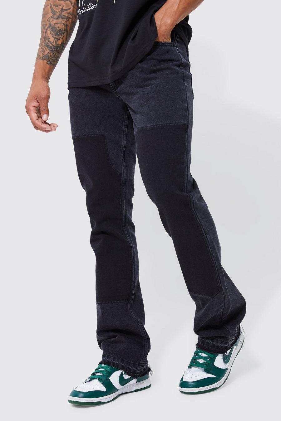 Jeans a zampa Slim Fit in denim rigido con pannelli da lavoro, Black image number 1