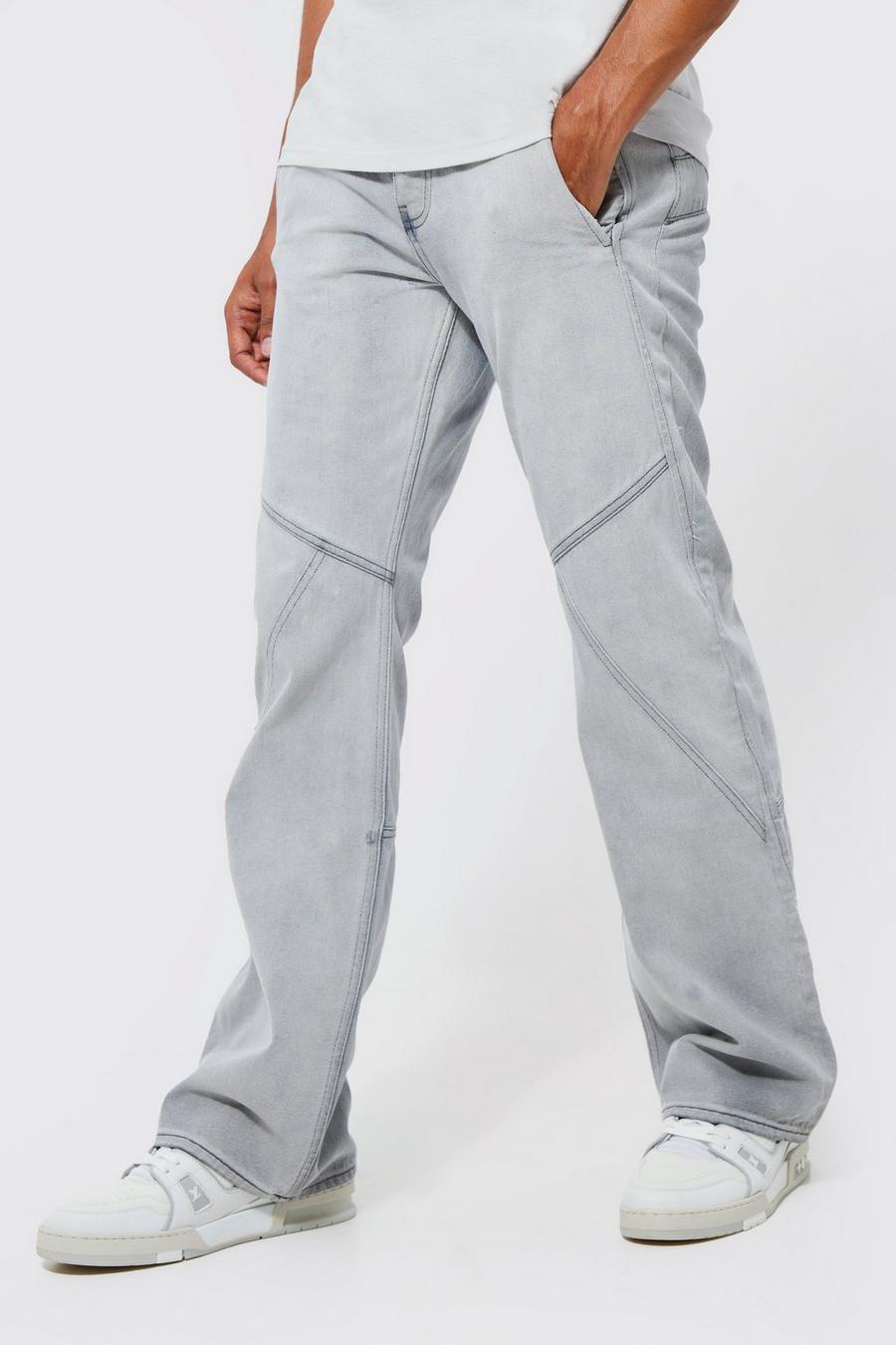 Jeans rilassati in denim rigido con pannelli a zampa, Ice grey