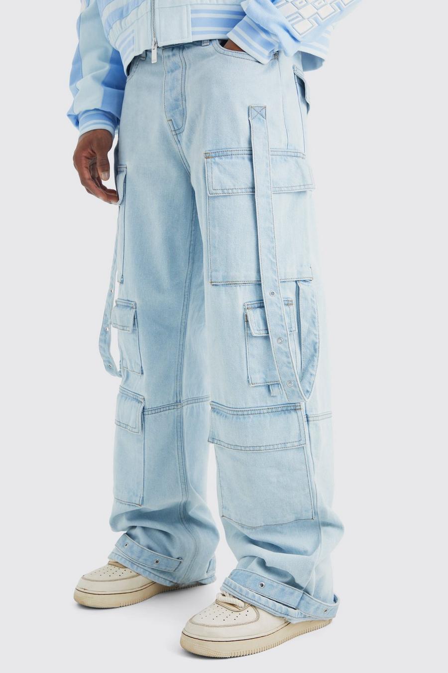Ice blue Baggy Rigid Multi Pocket Flare Jeans image number 1