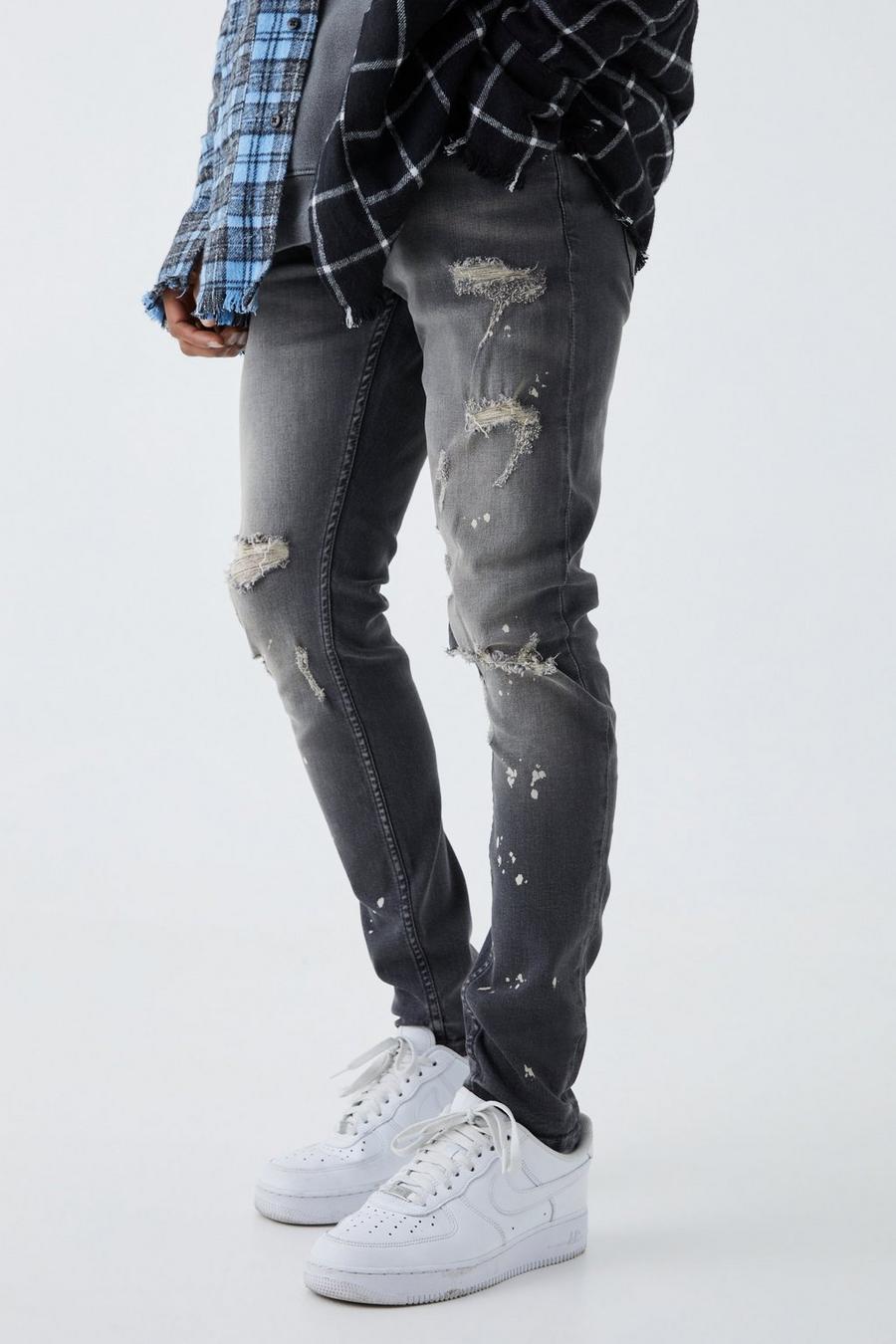 Grey Gebleekte Stretch Skinny Jeans Met Gescheurde Knieën