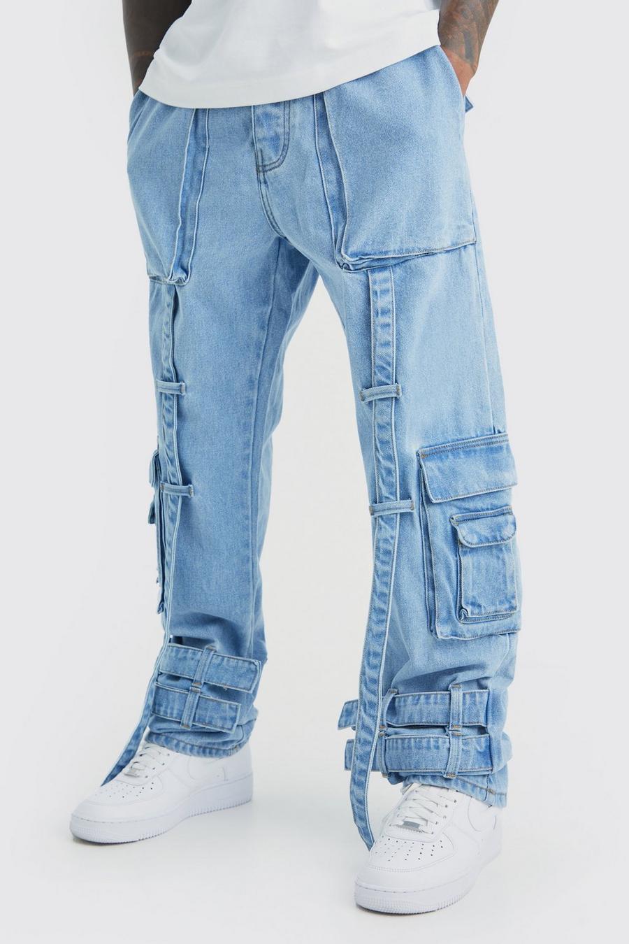 Ice blue Onbewerkte Baggy Cargo Jeans Met Elastische Taille