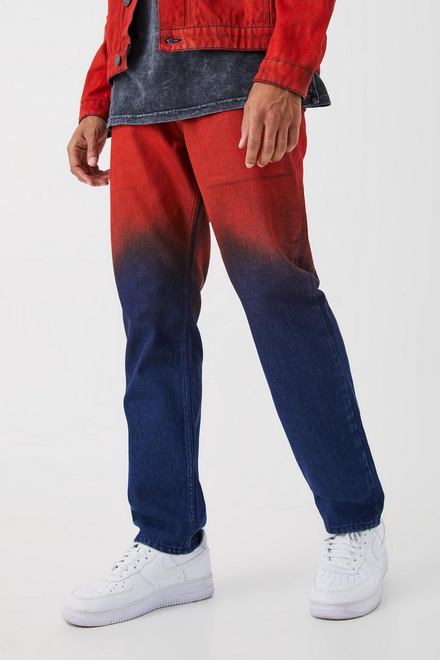 Red Onbewerkte Ombre Jeans Met Rechte Pijpen