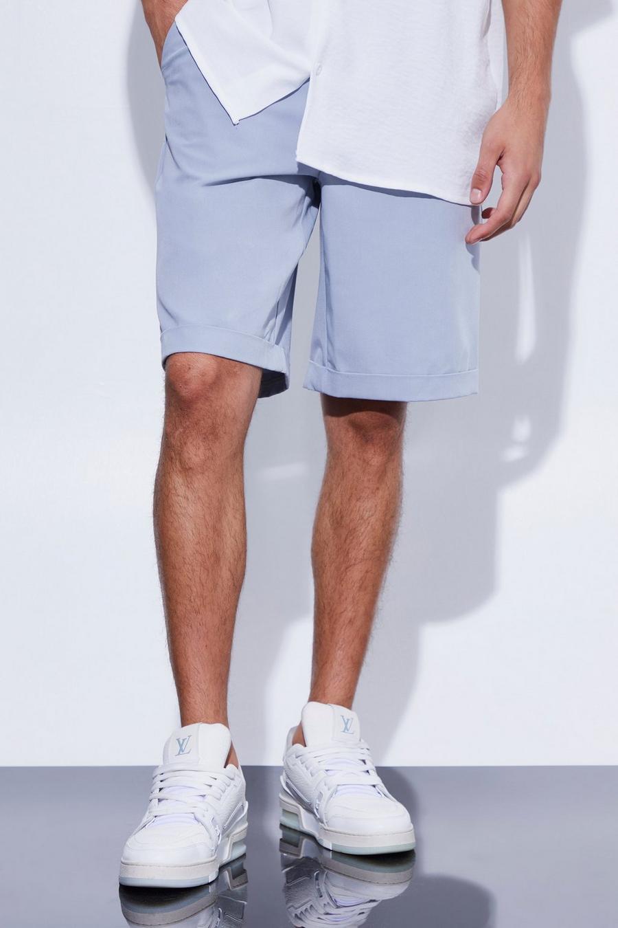 Dusty blue Fixed Waist Relaxed Suit Shorts