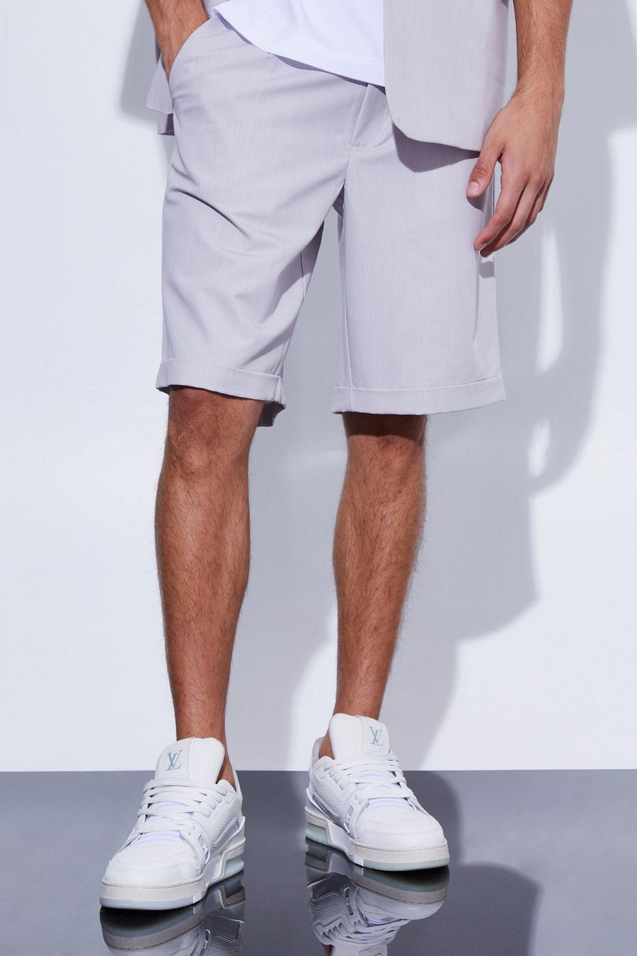 Light grey Fixed Waist Relaxed Suit Shorts image number 1