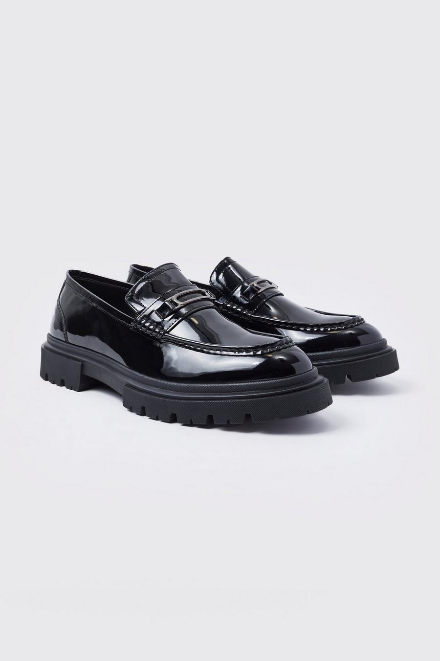 Klobige Lack-Loafer, Black