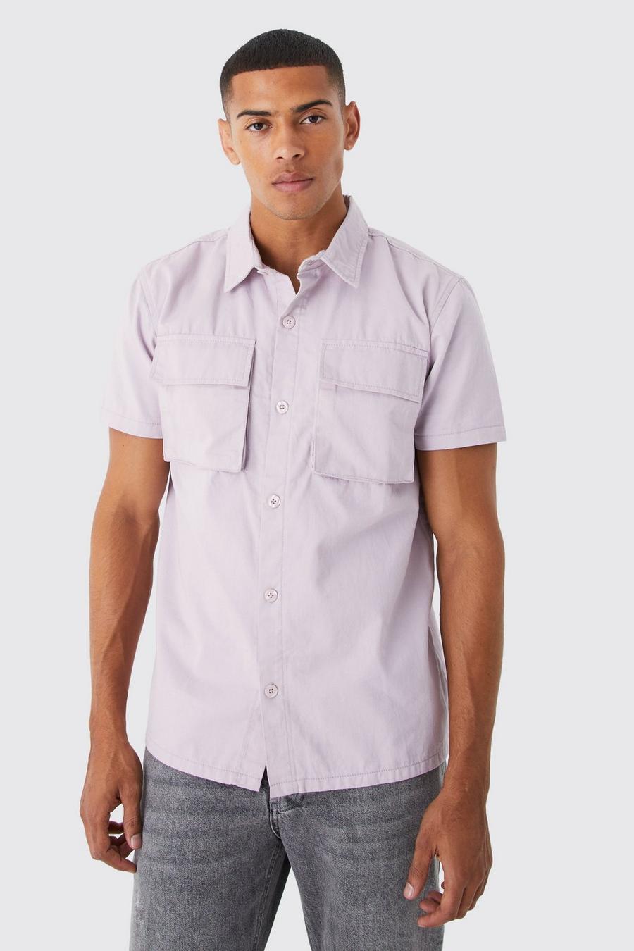 Lilac Kortärmad skjorta i twill med utilitydetaljer image number 1
