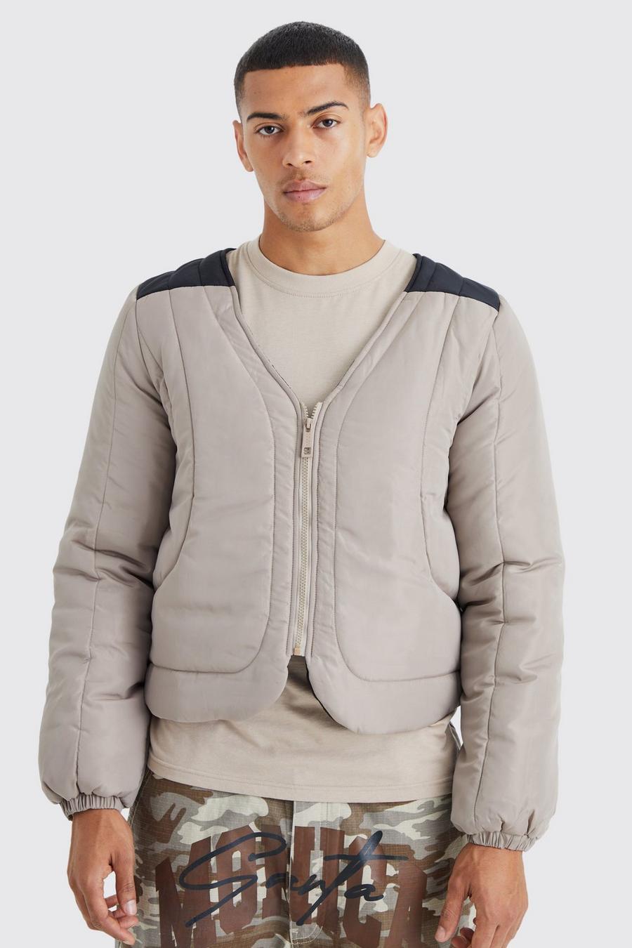 Sage Boxy Curved Quilted Puffer