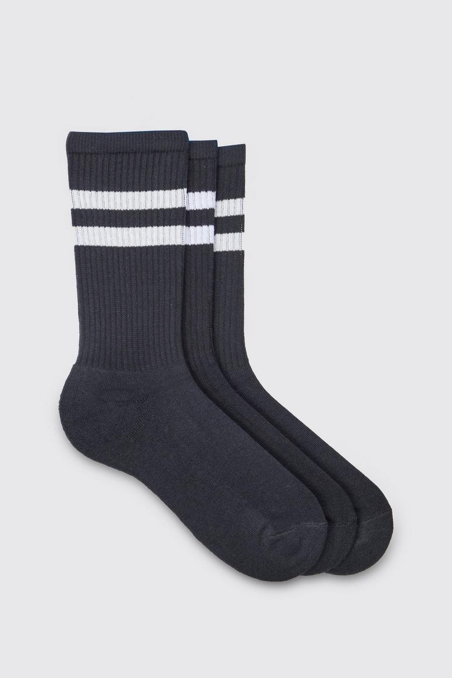 Black 3 Pack Sport Stripe Socks