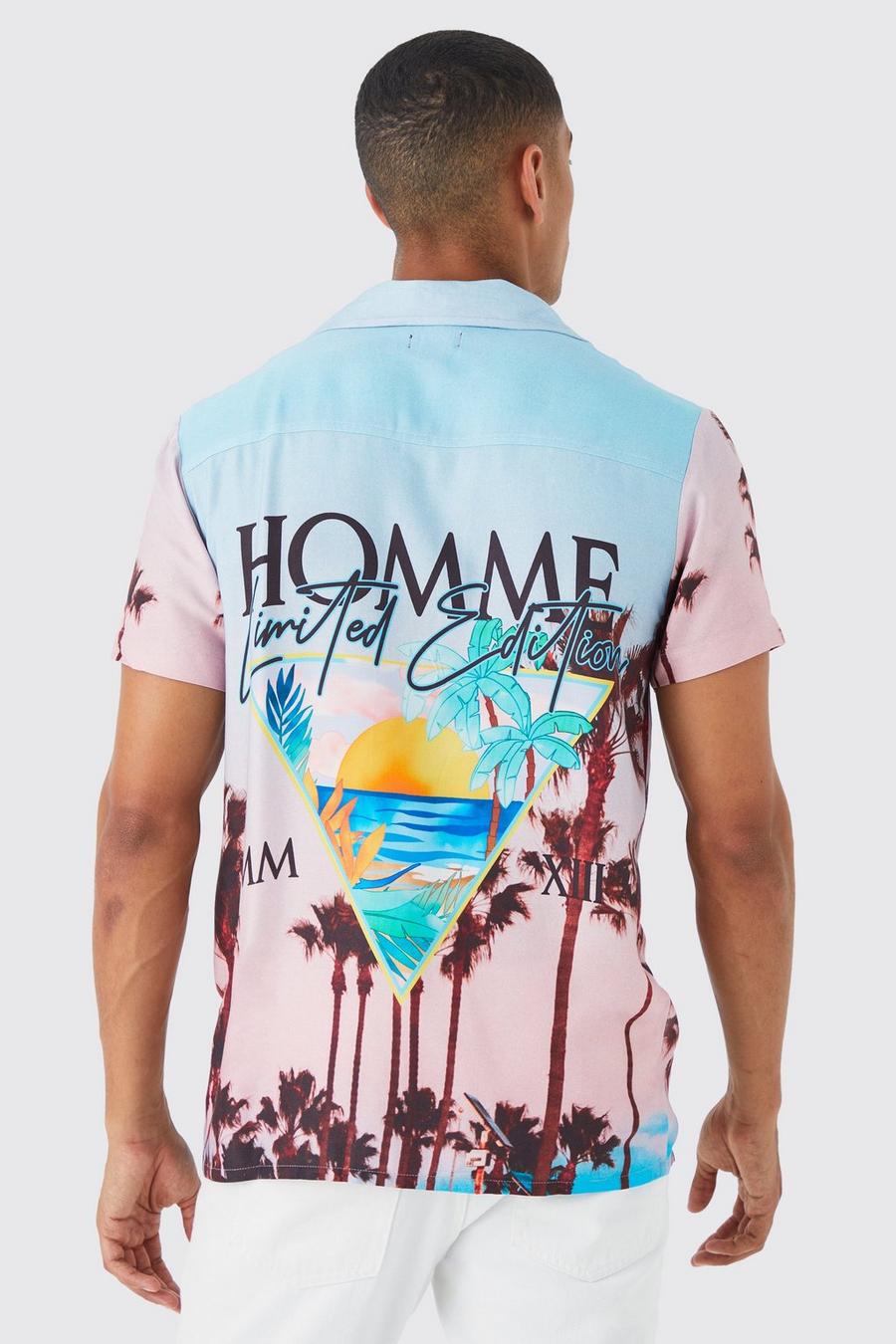 Kurzärmliges Viskose-Hemd mit Homme-Print, Multi