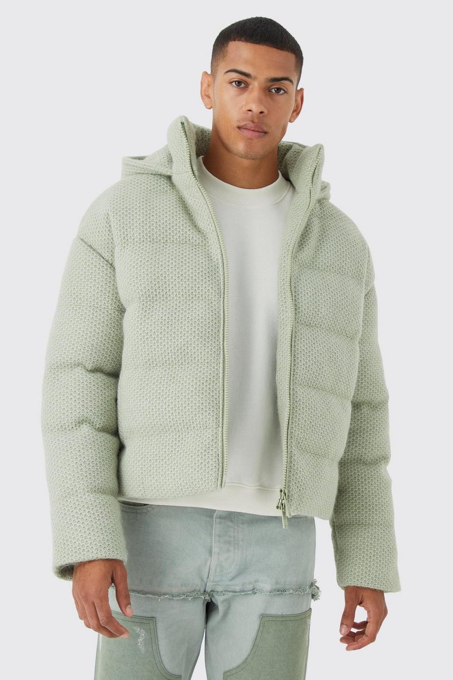 Sage Heavyweight Brushed Knit Quilted Puffer With Hood