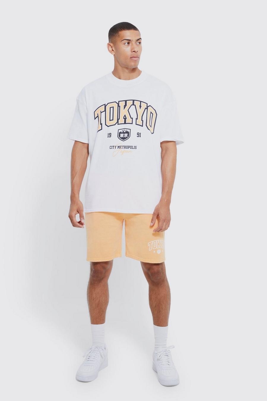 Oversize T-Shirt & Shorts mit Tokyo-Print, Orange