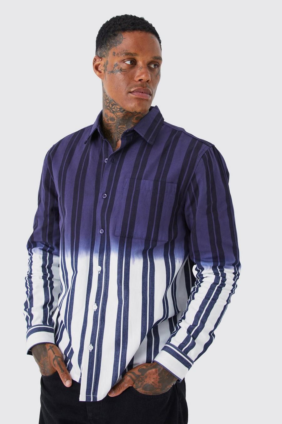 Blue Striped Ombre Twill Overshirt