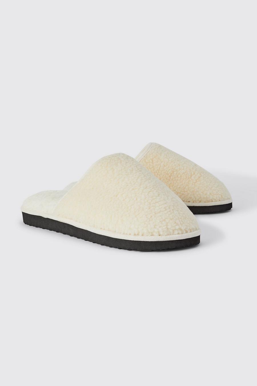 Ecru Borg Closed Toe Slipper