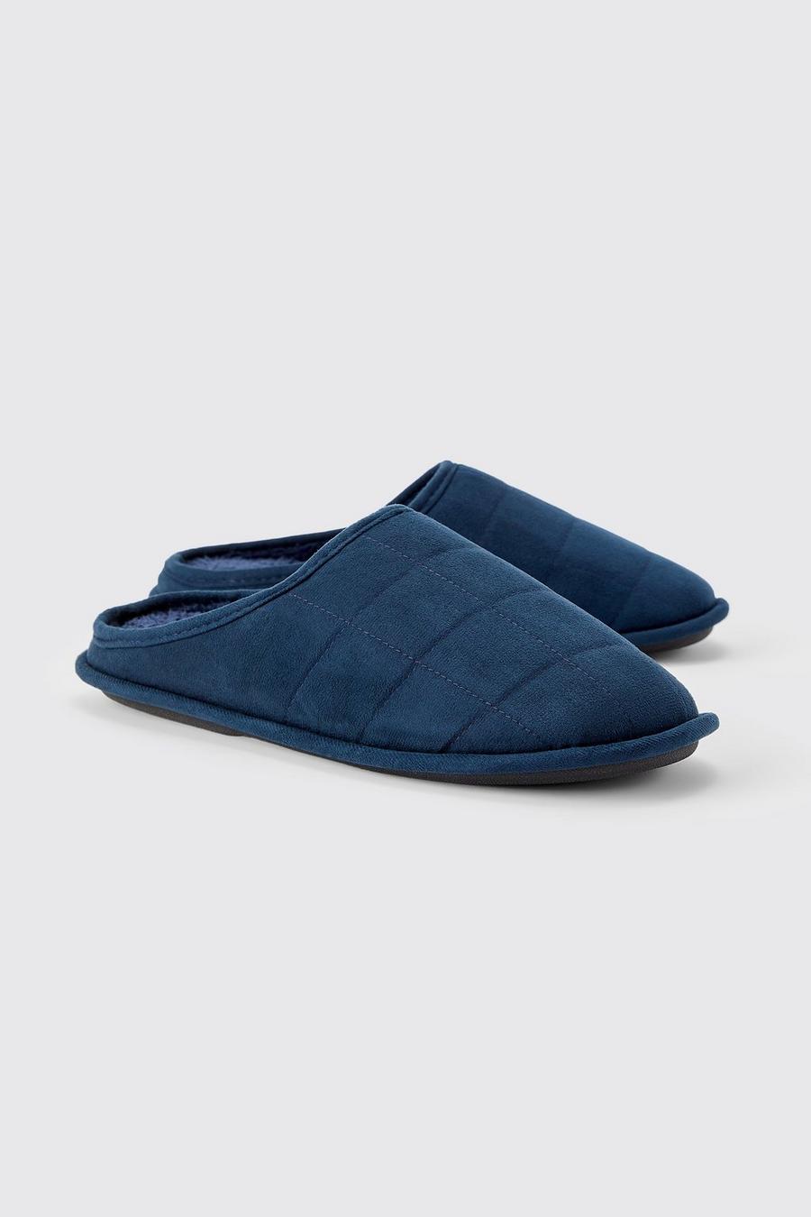 Navy Velour Quilted Slippers image number 1