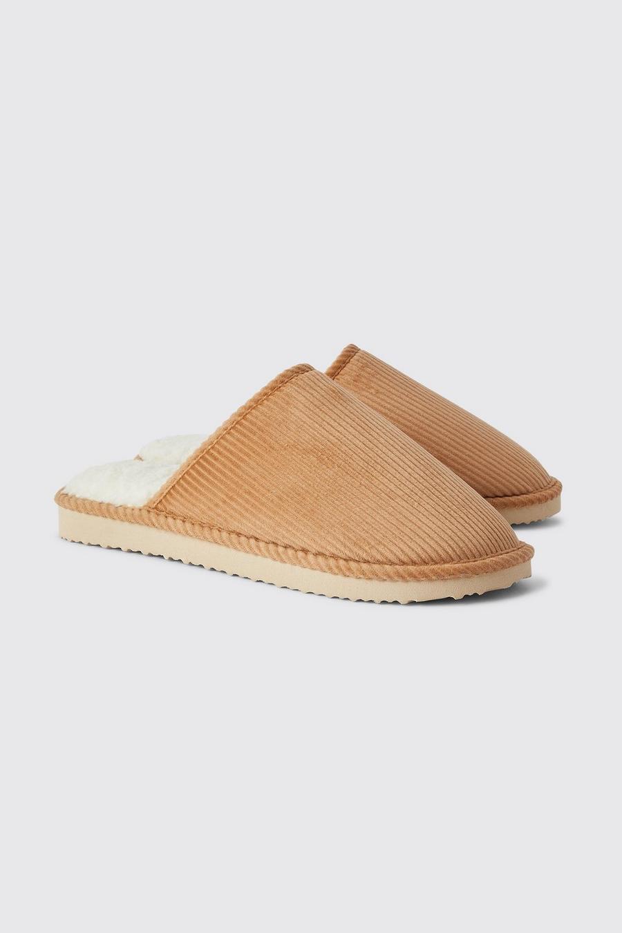 Camel Cord Backless Slippers