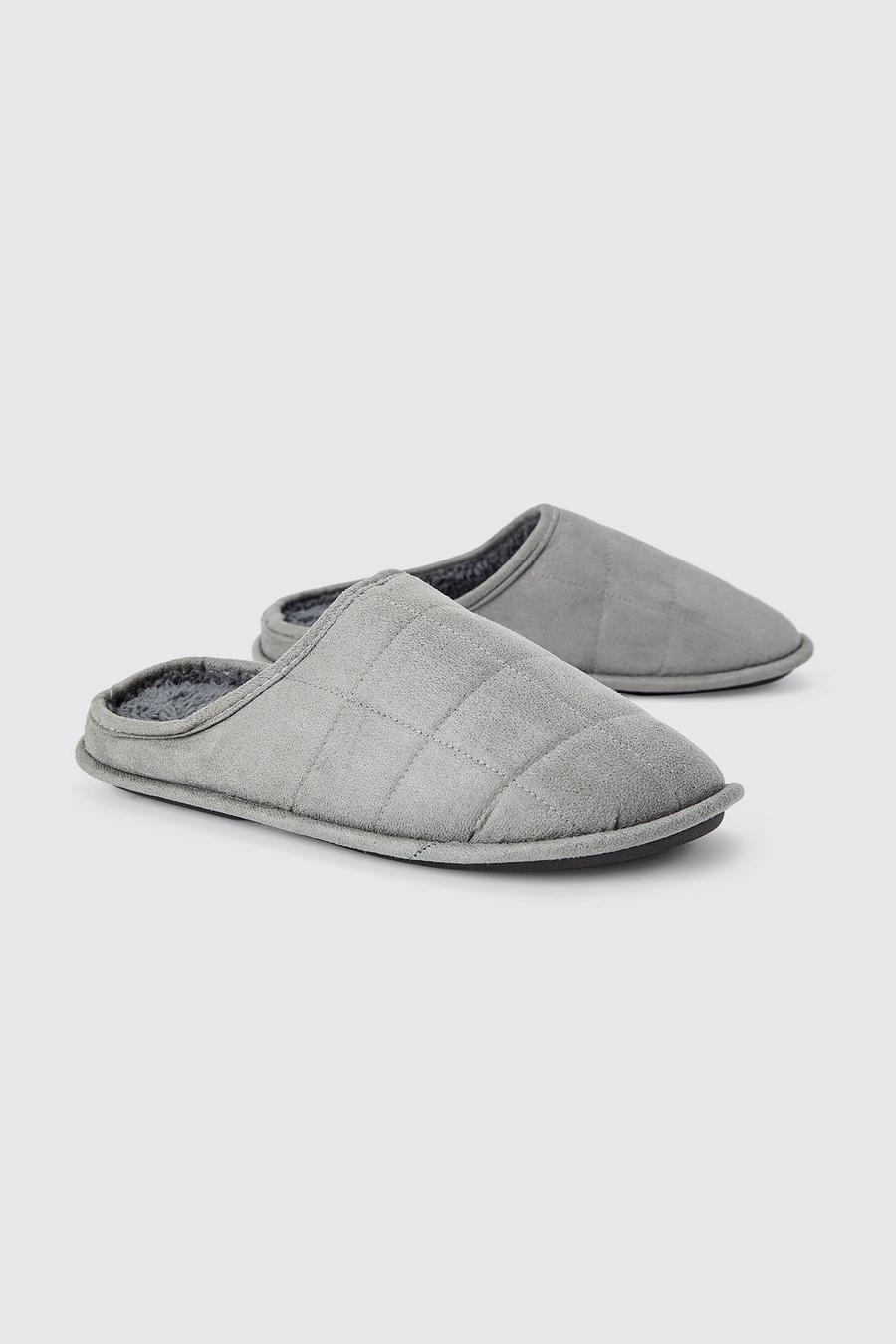 Charcoal Velour Quilted Slippers image number 1