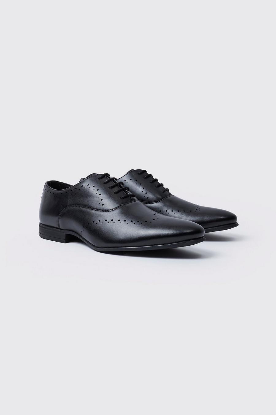 Black Perforated Detail Smart Derby Shoes image number 1