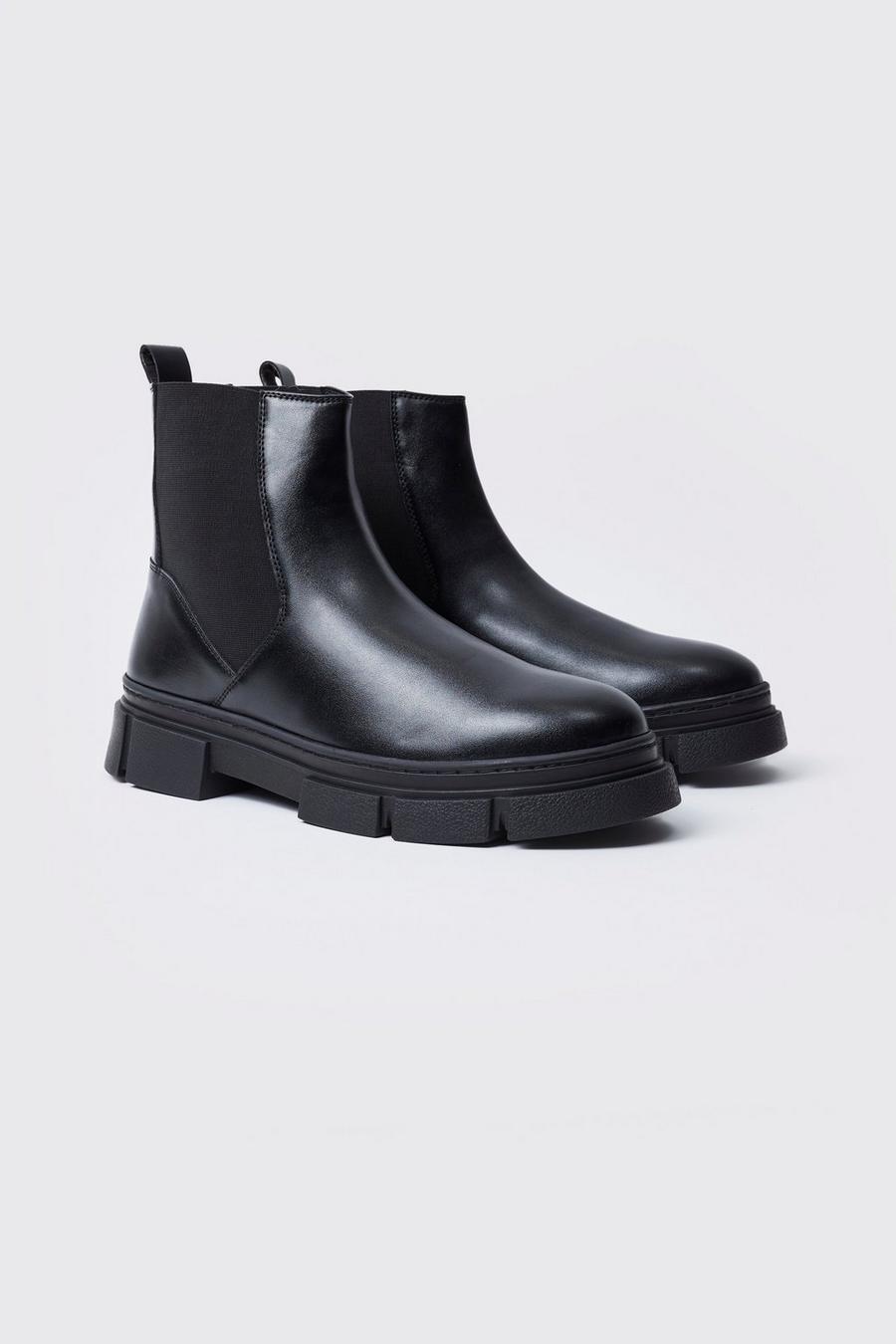 Black Chunky Track Sole Chelsea Boots image number 1