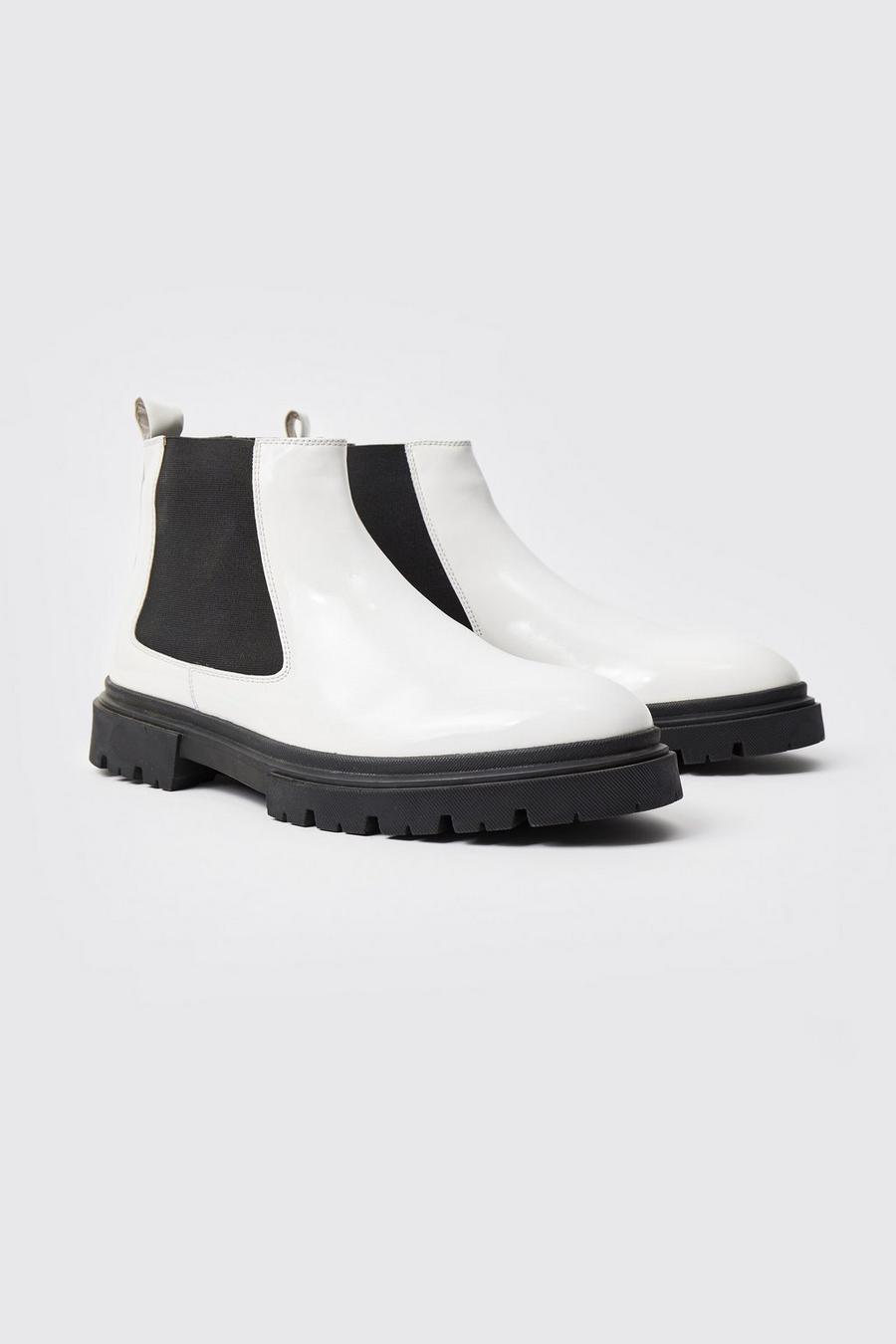 White Patent Chelsea Perfect Boots With Track Sole image number 1