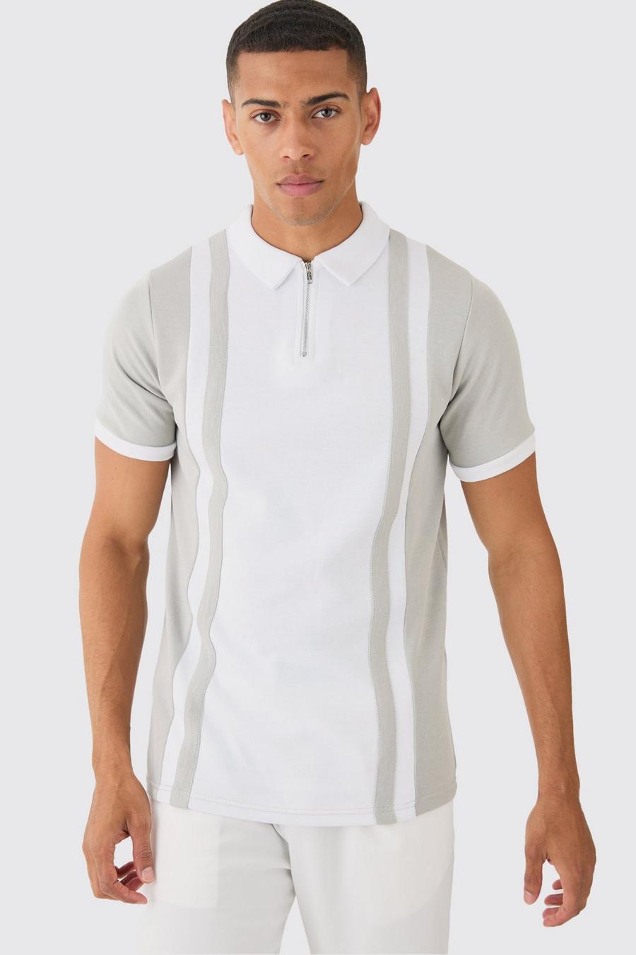 Slim-Fit Poloshirt mit Reißverschluss, White