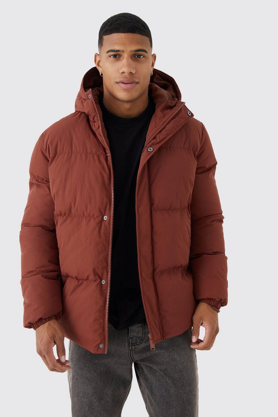 Chocolate Concelled Placket Hooded Puffer