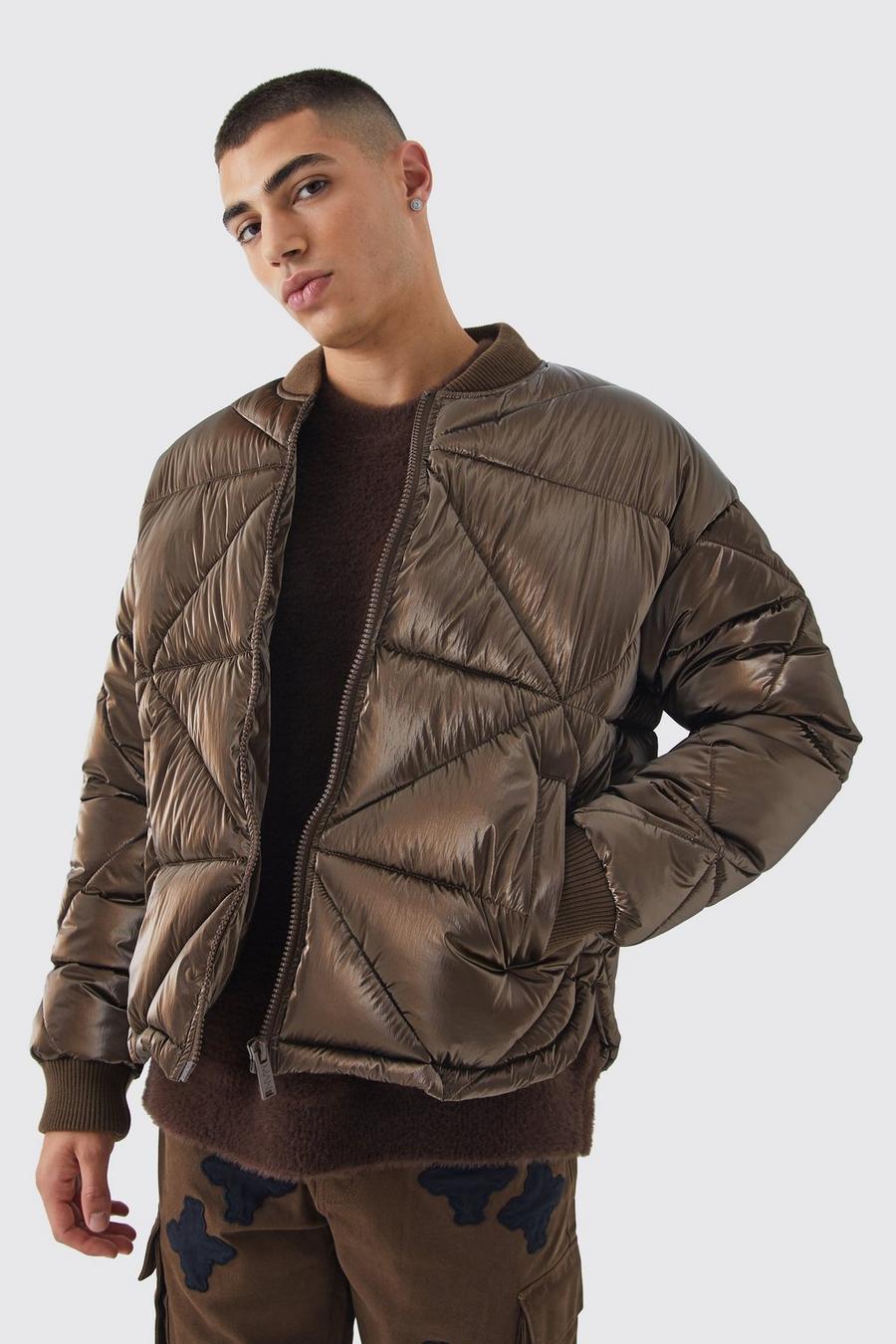 Chocolate Metallic Quilted Puffer Bomber image number 1