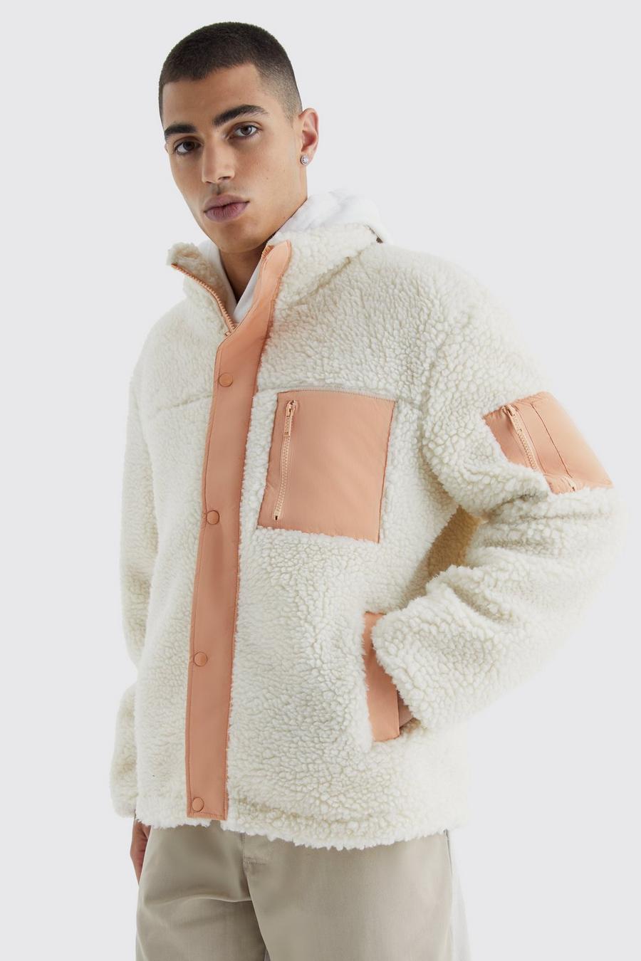 Ecru CLOT animal-print zip-up faux-fur jacket Weiß