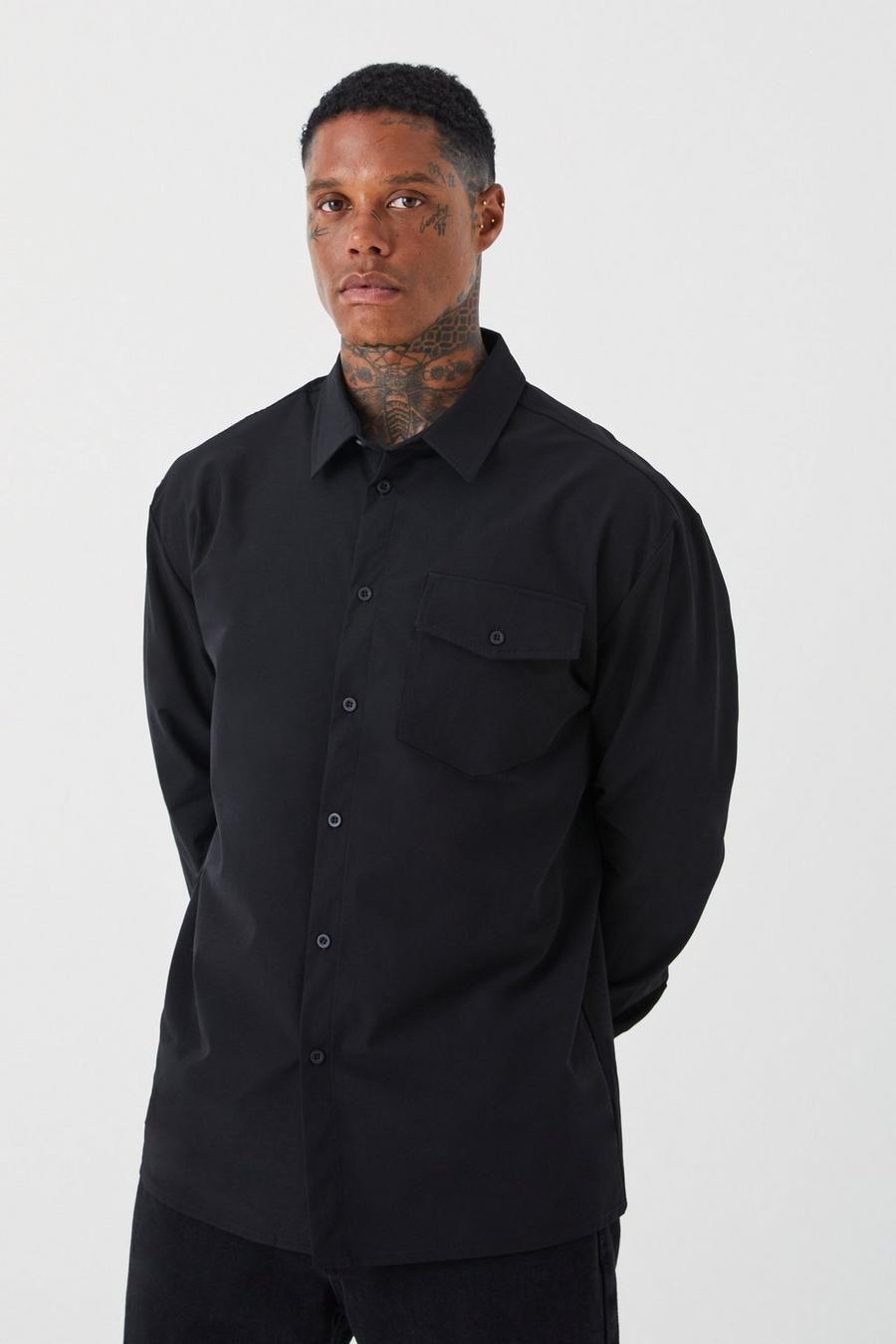 Black Long Sleeve Stretch Fit Overshirt