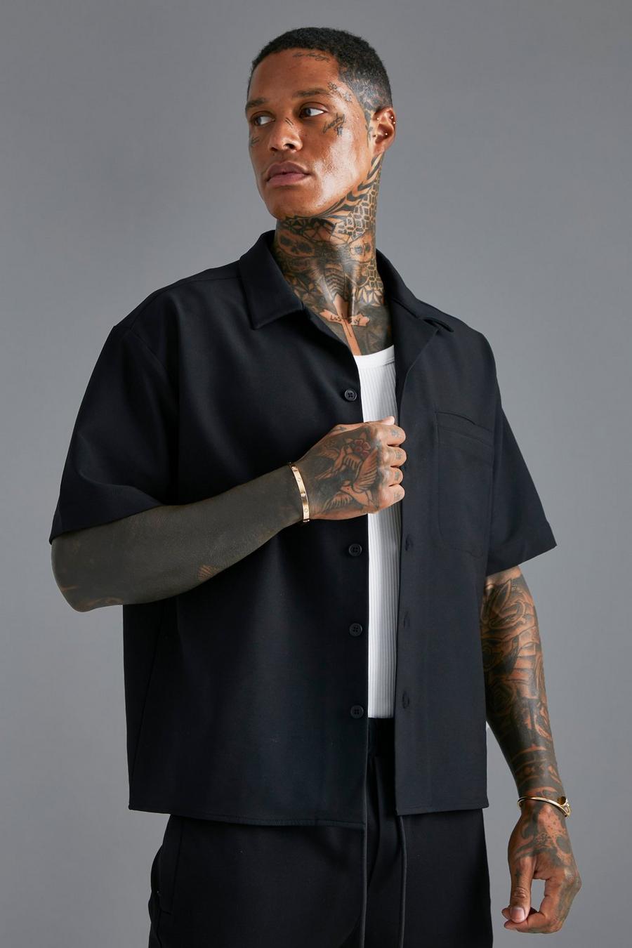 Black Short Sleeve Stretch Boxy Fit Shirt