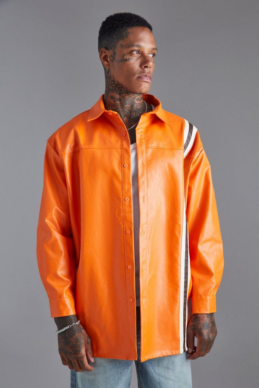 Camicia oversize a maniche corte con striscia laterale, Orange