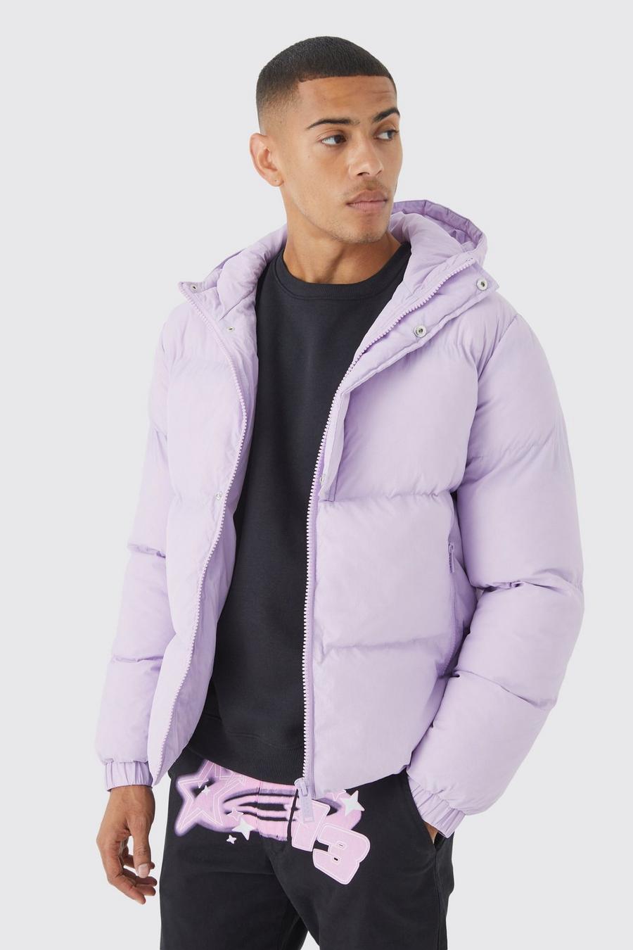 Lilac Boxy Hooded Puffer With Half Placket