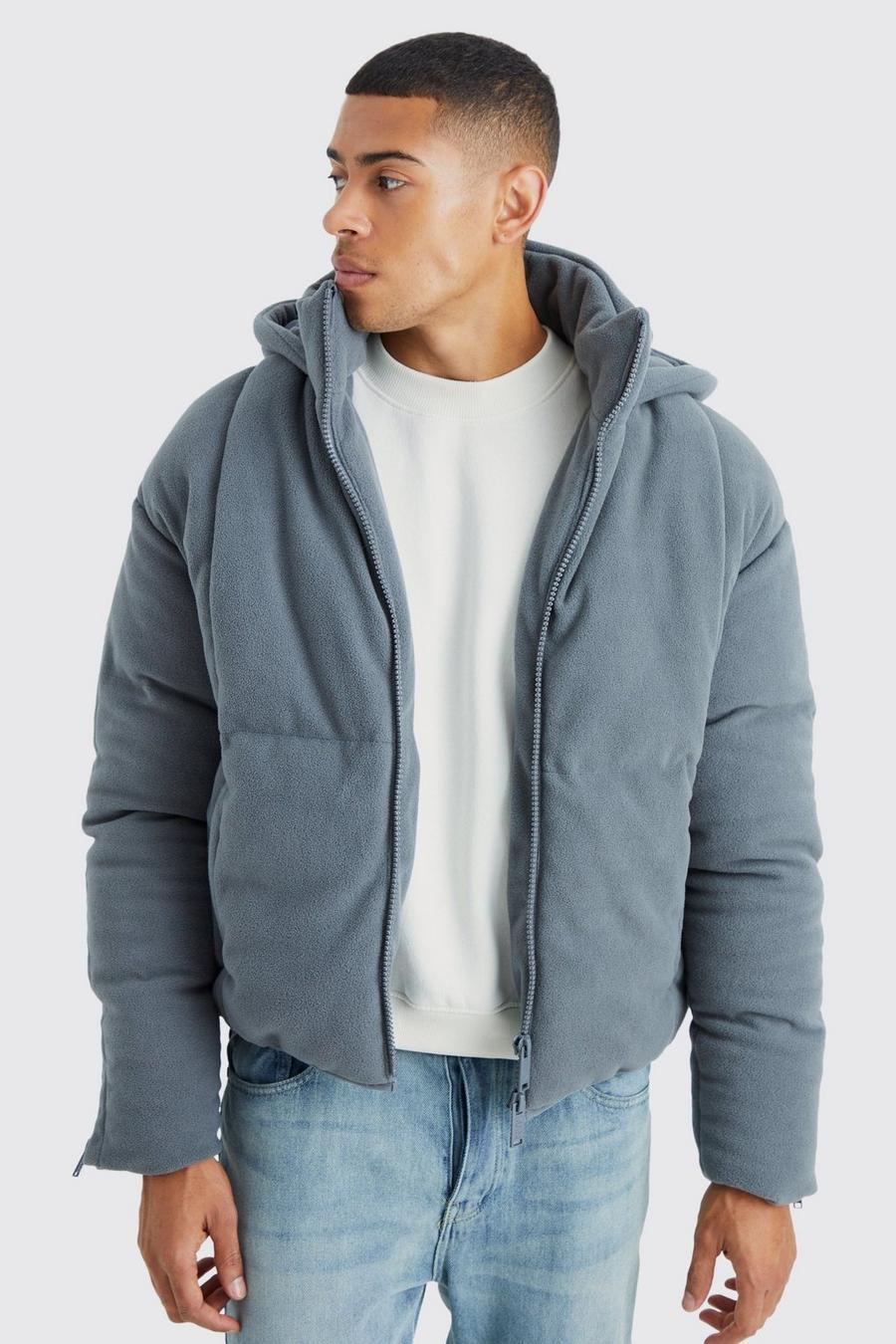 Grey Heavy Fleece Hooded Puffer